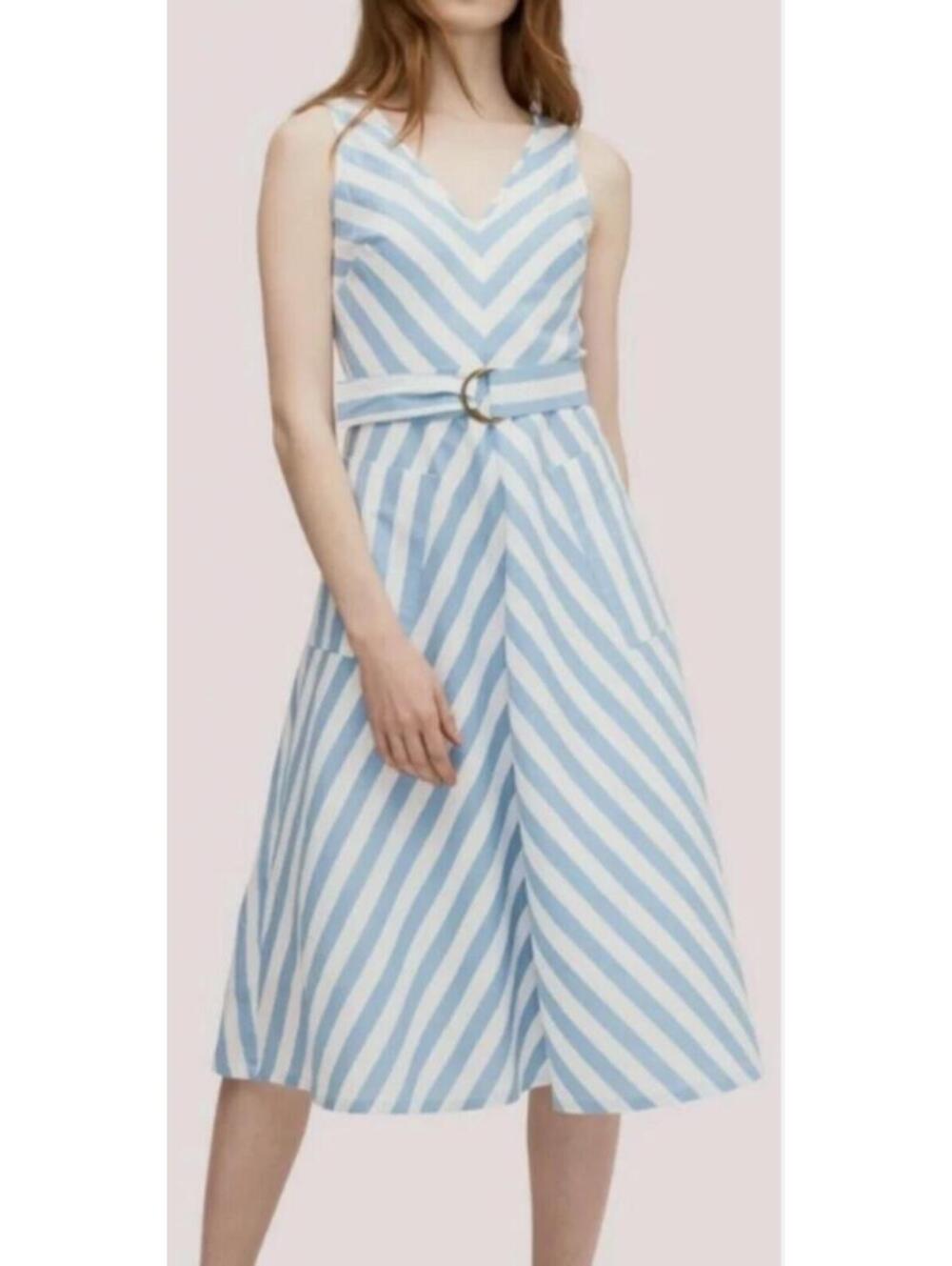 NWOT Kate Spade blue and white deck stripe midi dress w/neck size 14